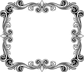 A filigree heraldic crest motif floral pattern border frame. Original design in a vintage style.