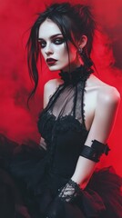 Gothic Fashion Portrait with Red Smoke