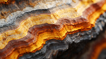 Obraz premium Layered Rock Formation with Vibrant Yellow, Orange, and Brown Hues