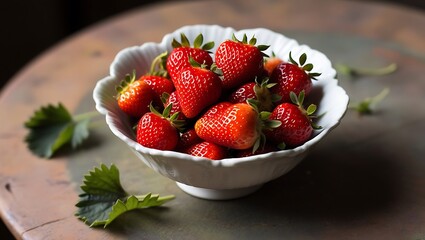 Fresh Red Strawberries in a White Bowl