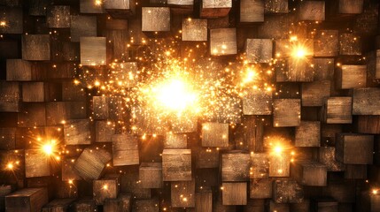 Glowing Wooden Cubes Abstract Background