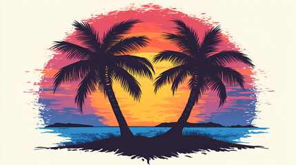 Tropical Sunset: Silhouette of Palm Trees on a Beach