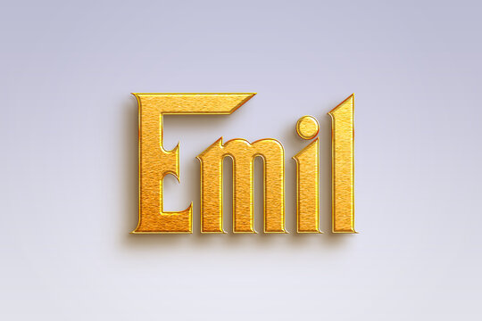Gold text effect of Deutsche name Emil on light-blue background.