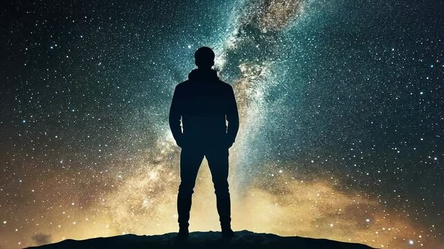 Man gazing at stunning night sky filled with stars