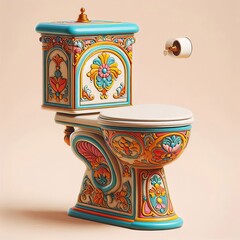 155 Retro Toilet A toilet with a vintage design featuring bright