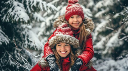Obraz premium Christmas family portrait with Santa hat, snowman and snowflake decorations.
