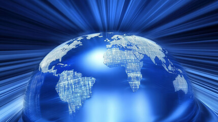 Naklejka premium Global internet digital technology network on world connection business data concept 3d background with futuristic worldwide communication or virtual networking future tech and cyberspace innovation.