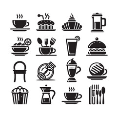 restaurant icon set silhouette vector illustration