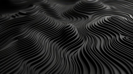 A close-up of textured black waves, showcasing rippling patterns and depth, creating a visually striking, abstract design.