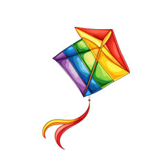 Colorful rainbow kite with flowing tail, symbolizing joy and freedom. Perfect for outdoor activities and celebrations isolated on transparent background