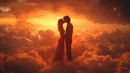 Obraz premium Romantic sunset embrace clouds digital art dreamy atmosphere