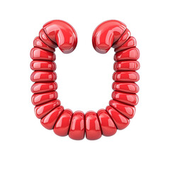 Obraz premium Glossy red abstract shape resembling stylized letter U, showcasing smooth curves and modern design. Perfect for creative projects isolated on transparent background
