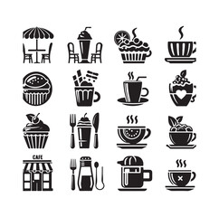 restaurant icon set silhouette vector illustration