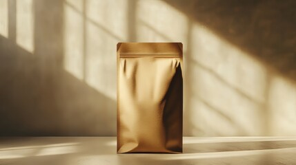 Paper bag of coffee package product mockup photography. product mockup. Ultra realistic. Photorealistic hypermaximalist advertising photography hyper realistic fine detail