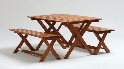 Wooden Folding Table and Benches Set