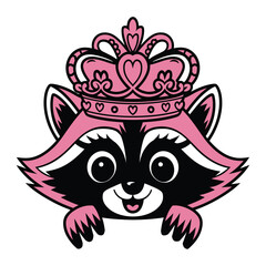Cute Raccoon with Pink Crown Illustration