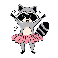  Cute Dancing Raccoon in Tutu Illustration
