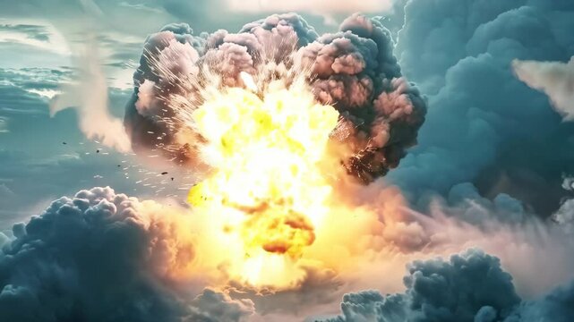 nuclear bomb explosion, armageddon concept background with smoke in the sky