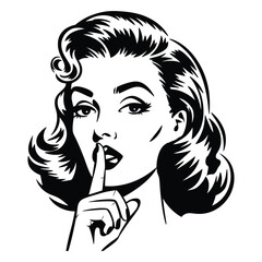 Vintage Woman in Shushing Gesture Illustration