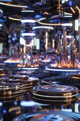 Advanced technology in a futuristic setting with circuitry and electronics.