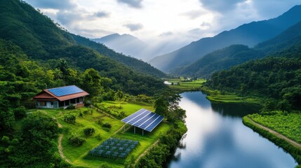 Fototapeta premium Sustainable Energy Solutions in Scenic Nature Settings