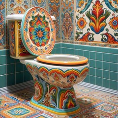 75 Retro Toilet A toilet with a vintage design featuring bright