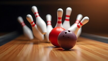 Bowling Strike: A Stunning Close-Up of Bowling Pins and Balls in Motion