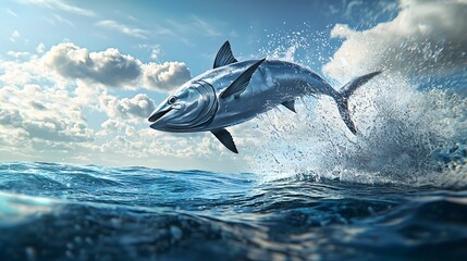 Fototapeta premium Jumping tuna ocean nature sea action playful