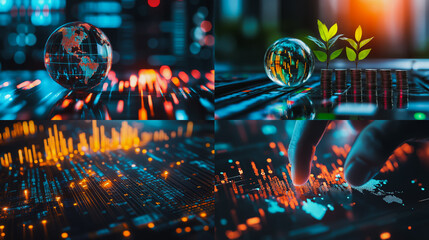 Abstract business Financial charts show a significant increase in profits in the stock market.This is driven by higher interest rates and continued growth. In the innovation world network of financial