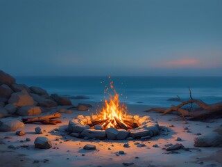 Beach Bonfire - Tranquility and Warmth at Dusk