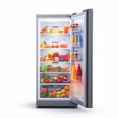 A refrigerator door that turns transparent when tapped, displaying food inventory, expiration dates, and meal suggestions , isolated on a white background , High quality , No blur