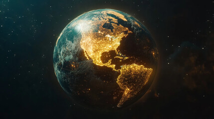 Fototapeta premium Holographic digital world globe with HUD round. Earth map hologram. Futuristic planet with light effects. Global network. Technological science background. Vector illustration. EPS 10