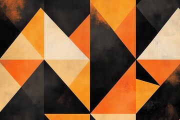 Fototapeta premium Abstract geometric pattern in orange, black, and beige. Ideal for modern designs, backgrounds, or textile prints.