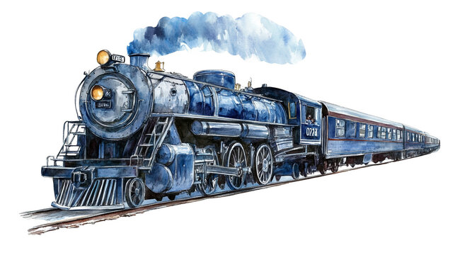 train watercolor illustration isolated on transparent background