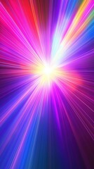 A colorful light with a yellow center. The light is bright and vibrant, with a mix of red, blue, and purple colors. Concept of energy and excitement