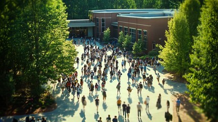 A Bird's-Eye View of Students Walking on Campus