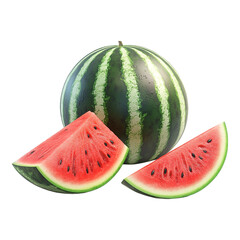Watermelon with slices, against transparent background for food content, summer themes, or fruit displays