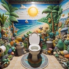 92 Themed Toilet A toilet with a unique theme like a beach or ju