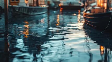 Obraz premium Boat Reflections in Calm Waters