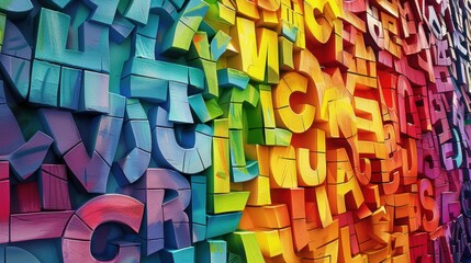 A vibrant arrangement of colorful, 3D letters forming an artistic display.