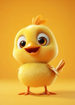Adorable 3D Render of a Cheerful Yellow Chickling on a Golden Background  A Delightful Image for Springtime or Easter Celebrations