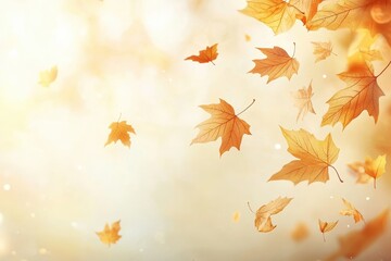 A serene autumn scene with falling orange leaves against a soft, warm background.