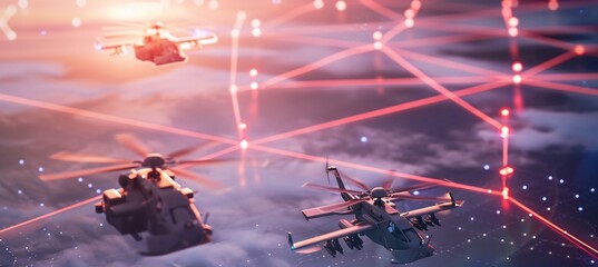 Futuristic smart defense systems powered AI where artificial intelligence integrates sensor data threat detection and response strategies to create a fully automated defense network