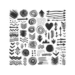 Obraz premium Arrow line hand drawn Grunge square, spiral, arrow element scribble line brush Set Vector Design Illustration