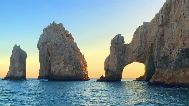 Front view of the arch of Cabo San Lucas a distinctive granitic rock formation at the southern tip of Cabo San Lucas, Baja California Sur,  Mexico.