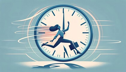 A person racing against time in a dynamic abstract illustration
