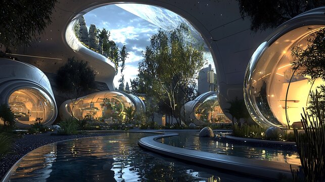 Futuristic space colony on Mars surface 