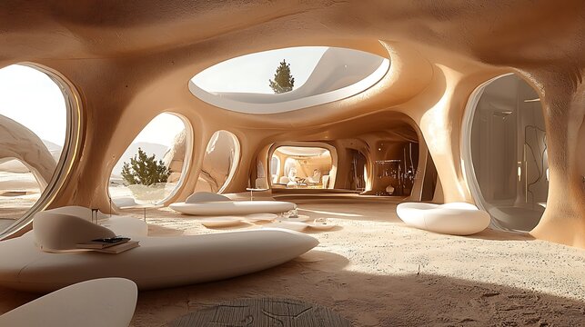 Futuristic space colony on Mars surface 