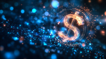 2025 New Year financial goals with glowing 2025 digits and dollar coin on dark blue background. Finance, wealth, investment, and economic growth concept for future prosperity. Vector illustration