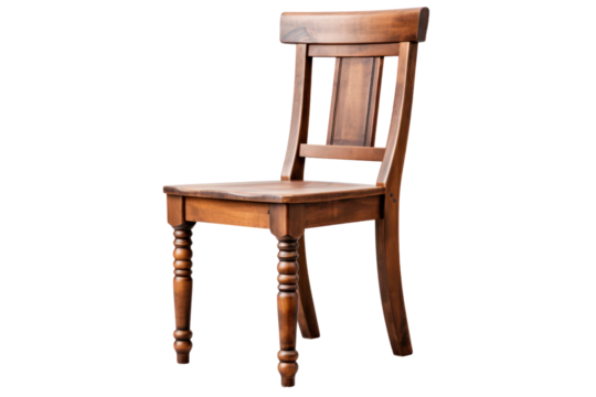 Traditional wooden dining chair with a curved backrest and turned wooden legs, crafted with a dark wood finish and a sturdy frame